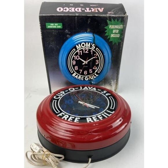 Vintage 1988 Cup-O-Java Light Up Wall Clock 13" Art Deco Retro Diner Seinfeld - Picture 3 of 13